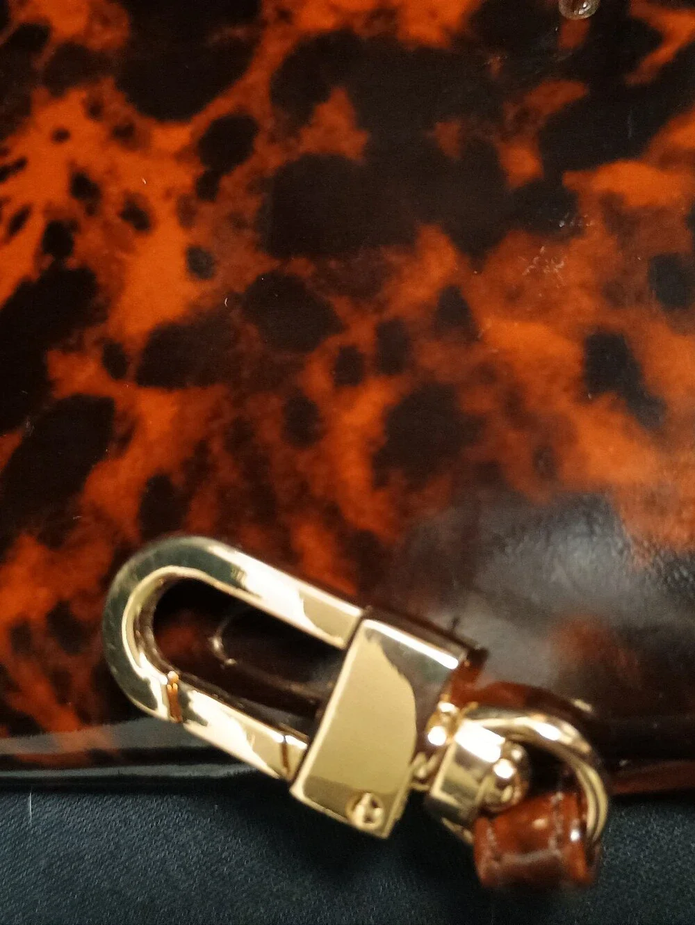 LOLO Tortoise Shell Patent Leather Makeup Pouch W/ Applique Gold Skull & Mirror
